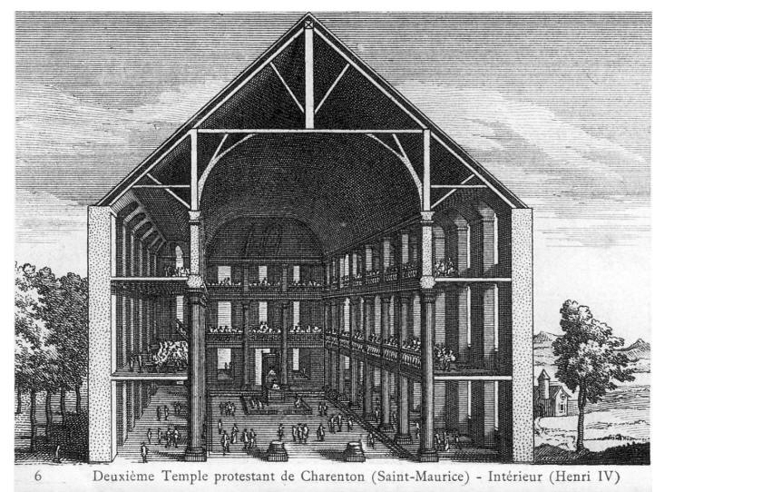 Carte postale ancienne reprsentant l'intrieur du deuxime temple protestant de Charenton.