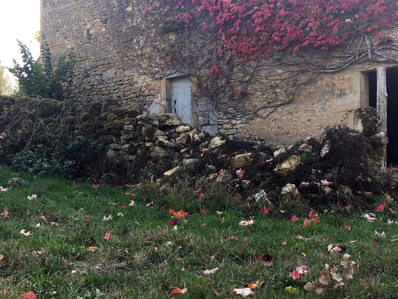 Saint-Bonin-des-Bois, Nivre : mur de clture boul vu depuis le champ